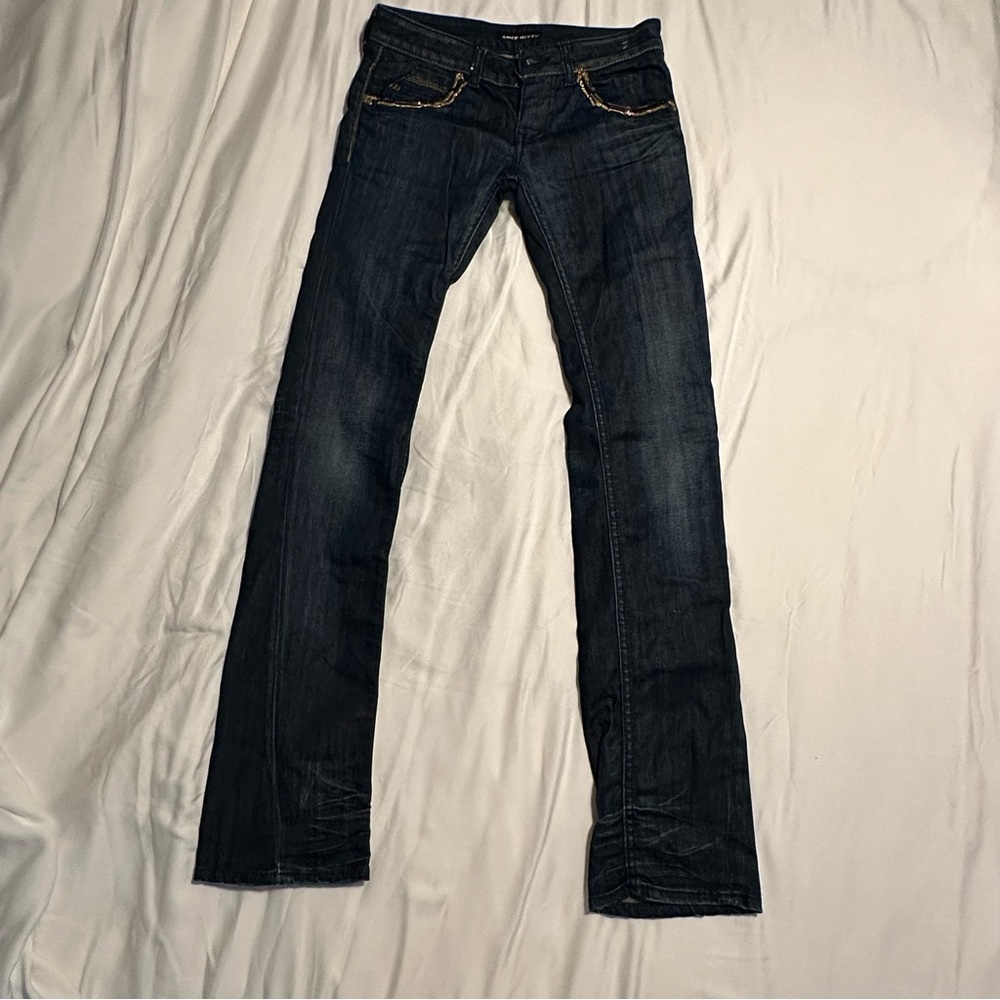 Vintage Miss Sixty Y2K Women's Blue Low Rise Jeans With Chains Detailed Size 26